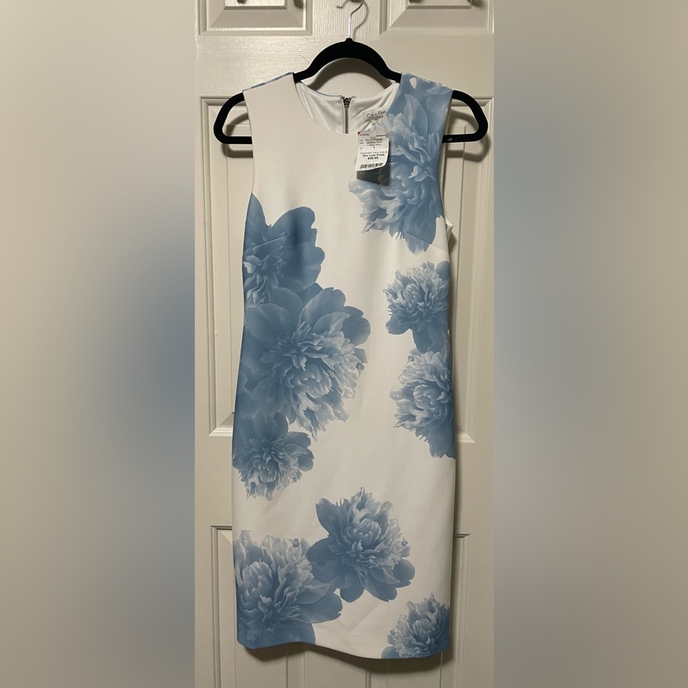 Calvin Klein Blue and White Floral Midi Dress